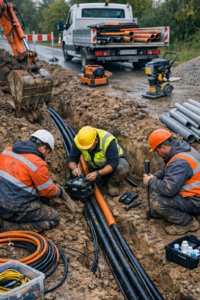 Kabelzug-Kolonnen Subunternehmer aus Osteuropa